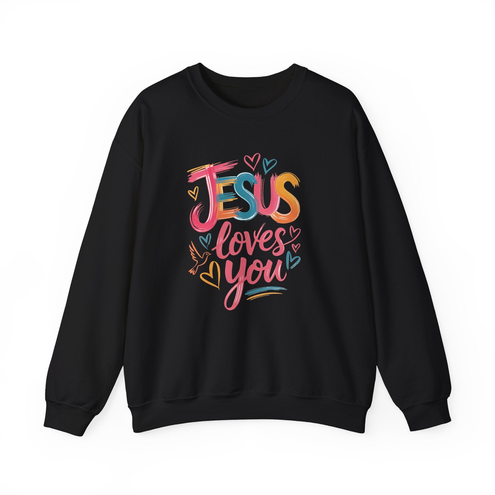 Jesus Loves You Sweatshirt | Colorful Christian Crewneck | Gildan 18000 Faith Sweatshirt | Inspirational Christian Apparel