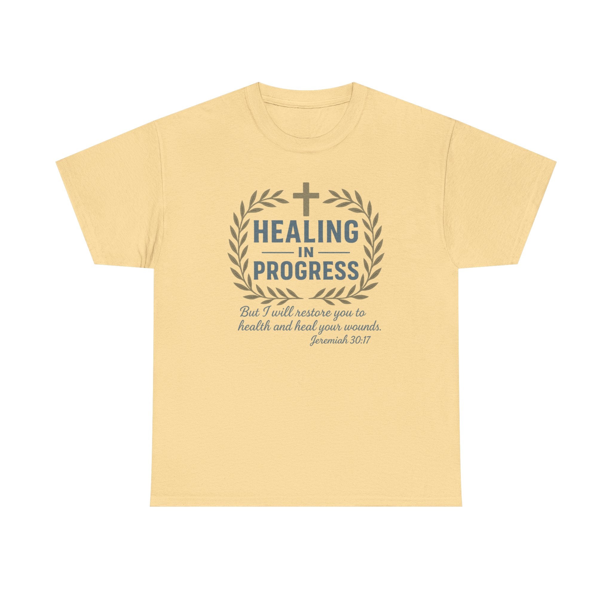 Healing In Progress Men's Christian T-Shirt | Jeremiah 30:17 Bible Verse Tee | Faith-Based Graphic Shirt | Inspirational Christian Gift | Back Neck Cross Detail