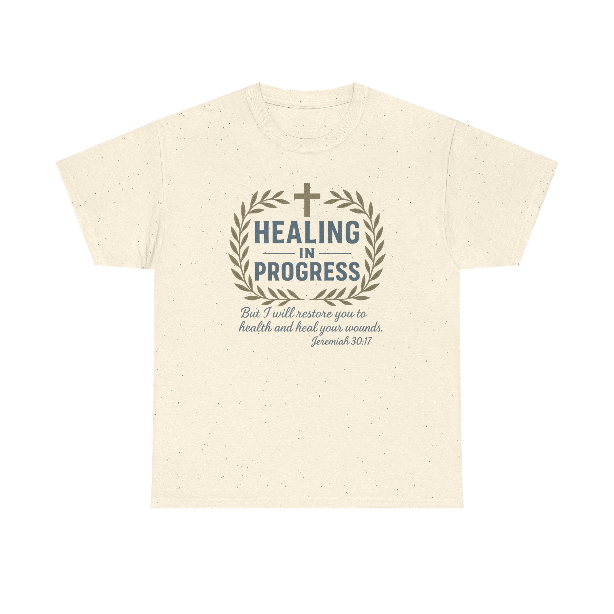 Healing In Progress Men's Christian T-Shirt | Jeremiah 30:17 Bible Verse Tee | Faith-Based Graphic Shirt | Inspirational Christian Gift | Back Neck Cross Detail