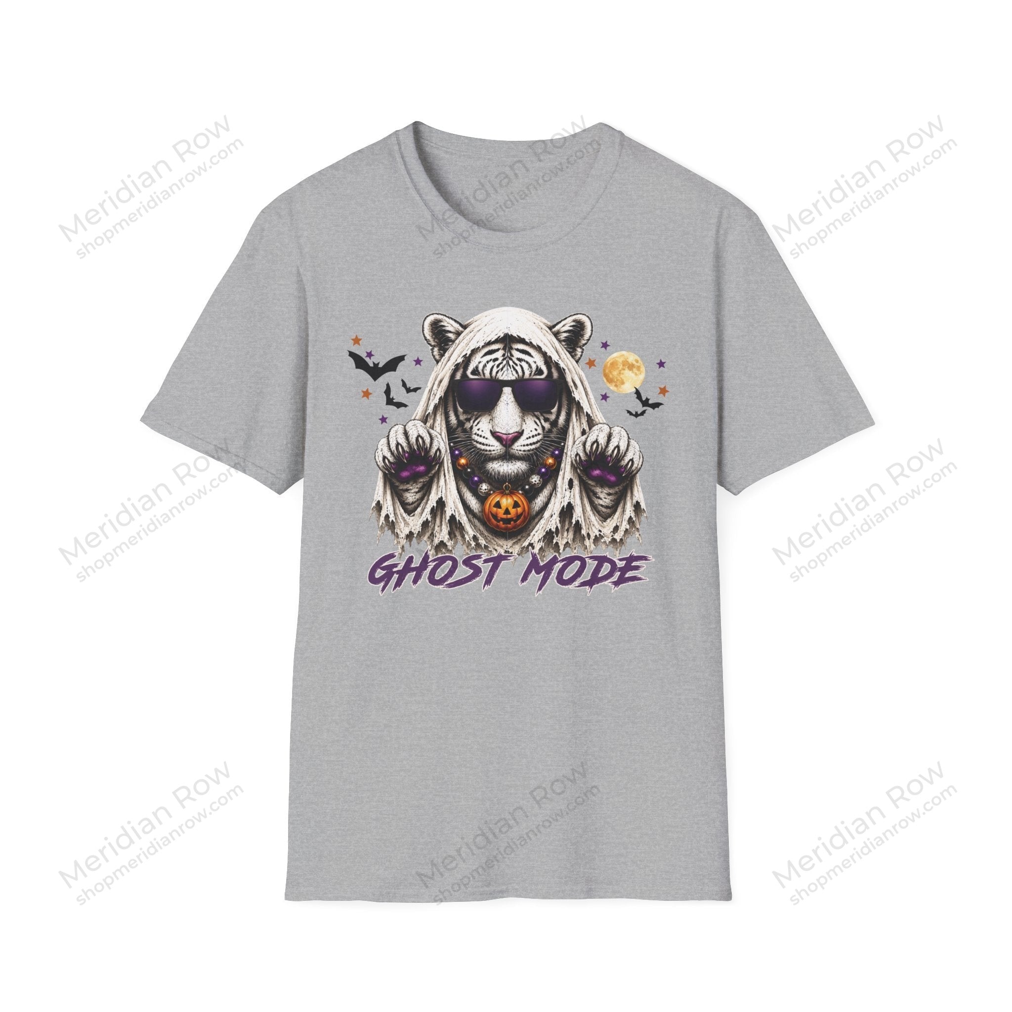 Ghost Mode Tiger Halloween Shirt | White Tiger Ghost Bella + Canvas 3001 | Cute Spooky Fall Graphic Tee | School Spirit Halloween Tee