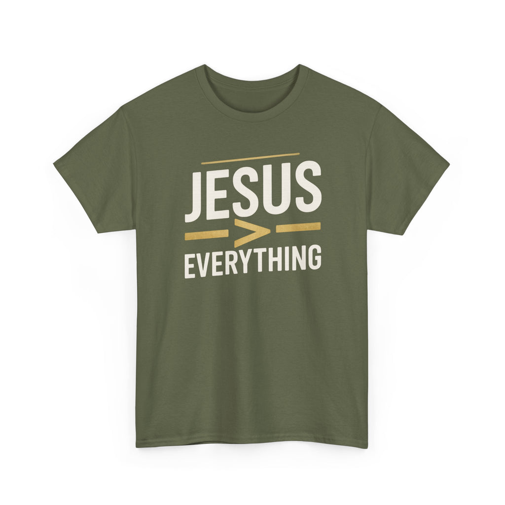 Jesus > Everything Shirt | Christian Faith Tee | Minimalist Jesus Graphic T-Shirt | Inspirational Church Shirt | Gildan 5000