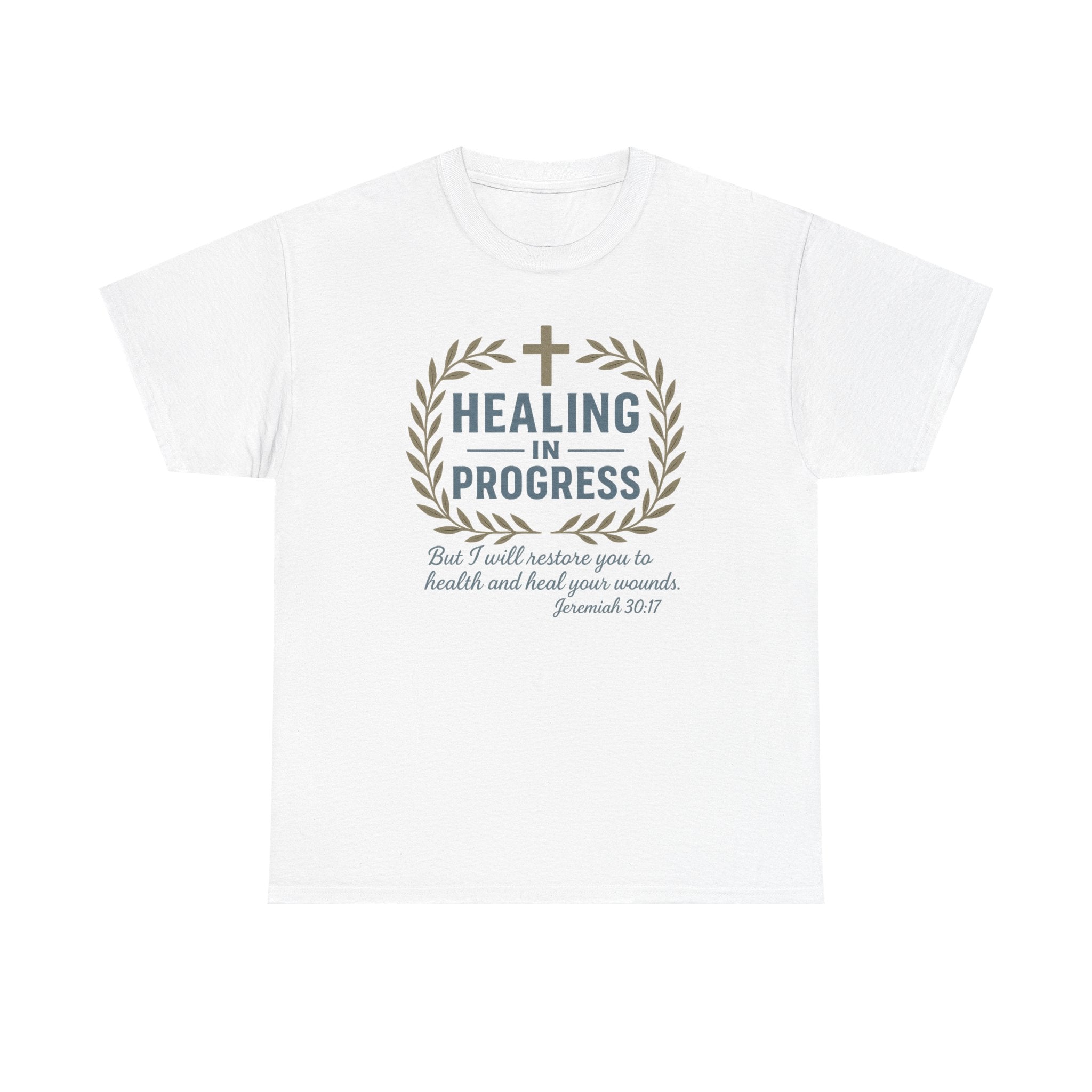 Healing In Progress Men's Christian T-Shirt | Jeremiah 30:17 Bible Verse Tee | Faith-Based Graphic Shirt | Inspirational Christian Gift | Back Neck Cross Detail