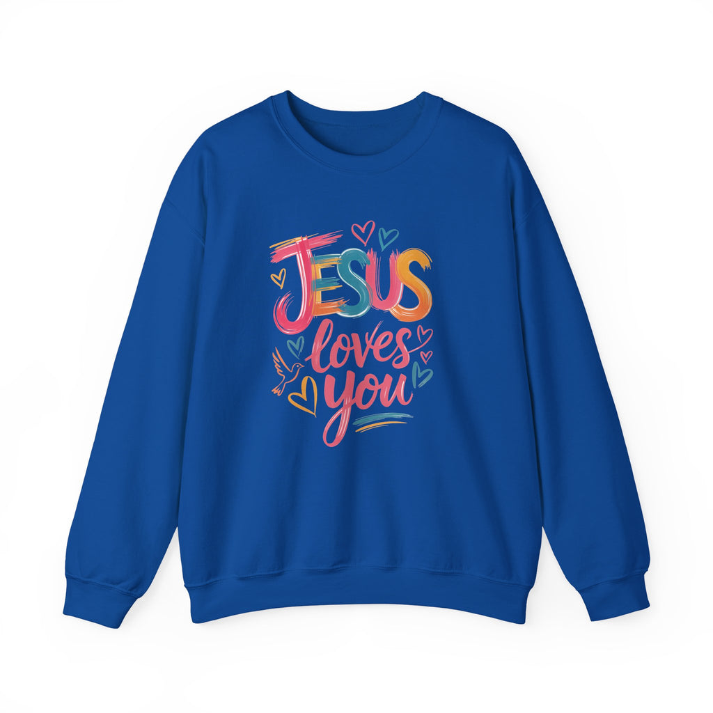 Jesus Loves You Sweatshirt | Colorful Christian Crewneck | Gildan 18000 Faith Sweatshirt | Inspirational Christian Apparel