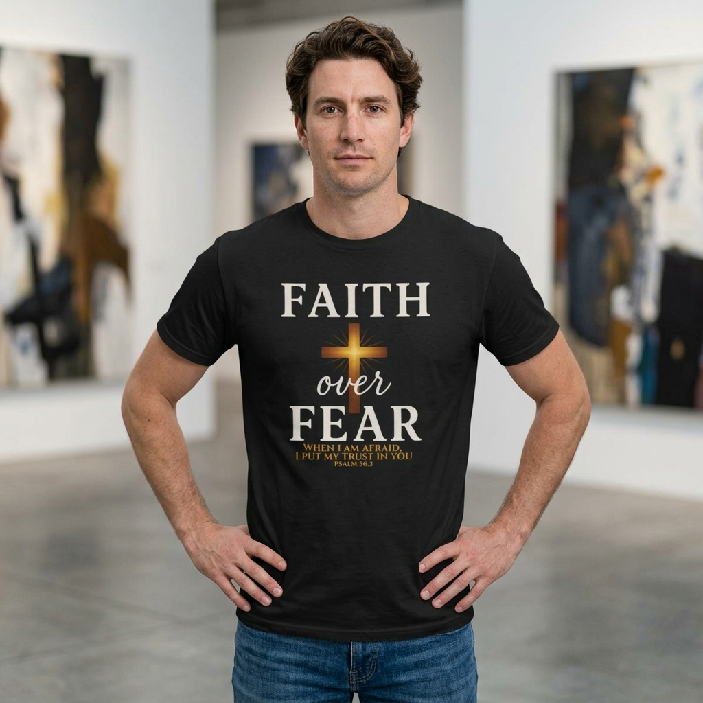 Faith Over Fear T-Shirt | Christian Apparel with Psalm 56:3 Bible Verse | Inspirational Religious Graphic Tee Gift