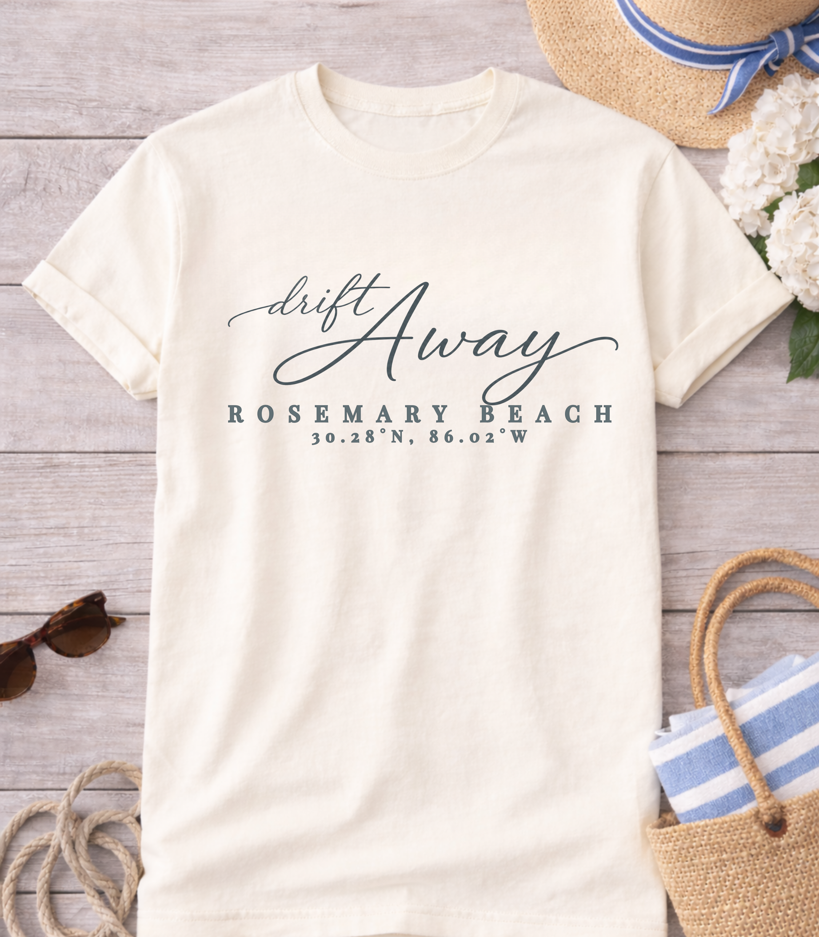 Rosemary Beach 30A Drift Away T Shirt | Comfort Colors Coordinates Tee FL Summer Vacation Apparel  | Florida Coastal Chic Beach Lover Gift