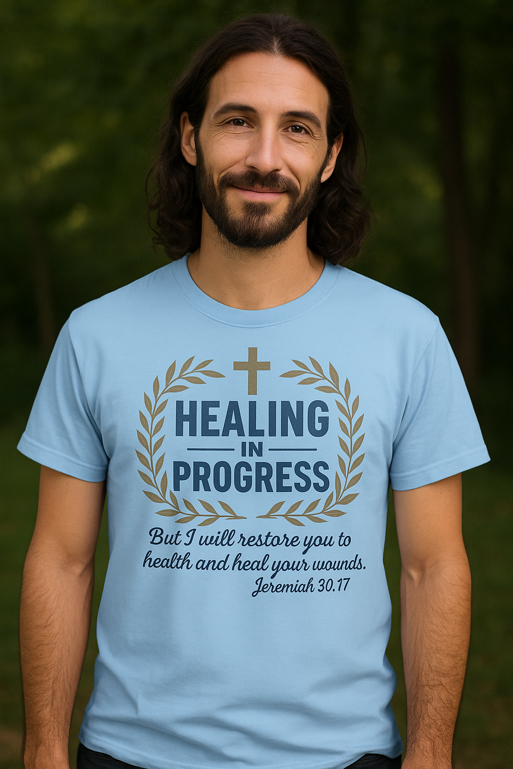 Healing In Progress Men's Christian T-Shirt | Jeremiah 30:17 Bible Verse Tee | Faith-Based Graphic Shirt | Inspirational Christian Gift | Back Neck Cross Detail
