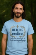 Healing In Progress Men's Christian T-Shirt | Jeremiah 30:17 Bible Verse Tee | Faith-Based Graphic Shirt | Inspirational Christian Gift | Back Neck Cross Detail