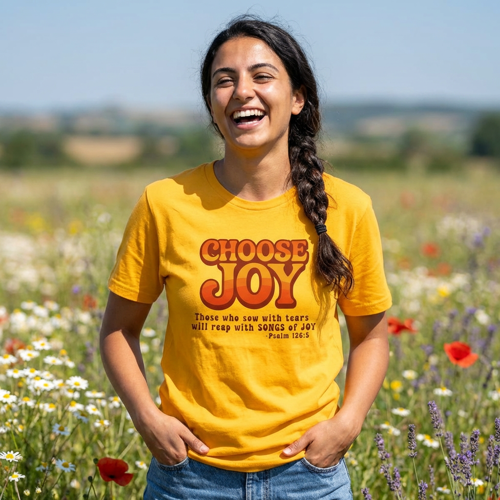Choose Joy Psalm 126:5 Shirt | Retro Christian Graphic Tee | Inspirational Scripture Shirt | Gildan 64000 Softstyle T-Shirt