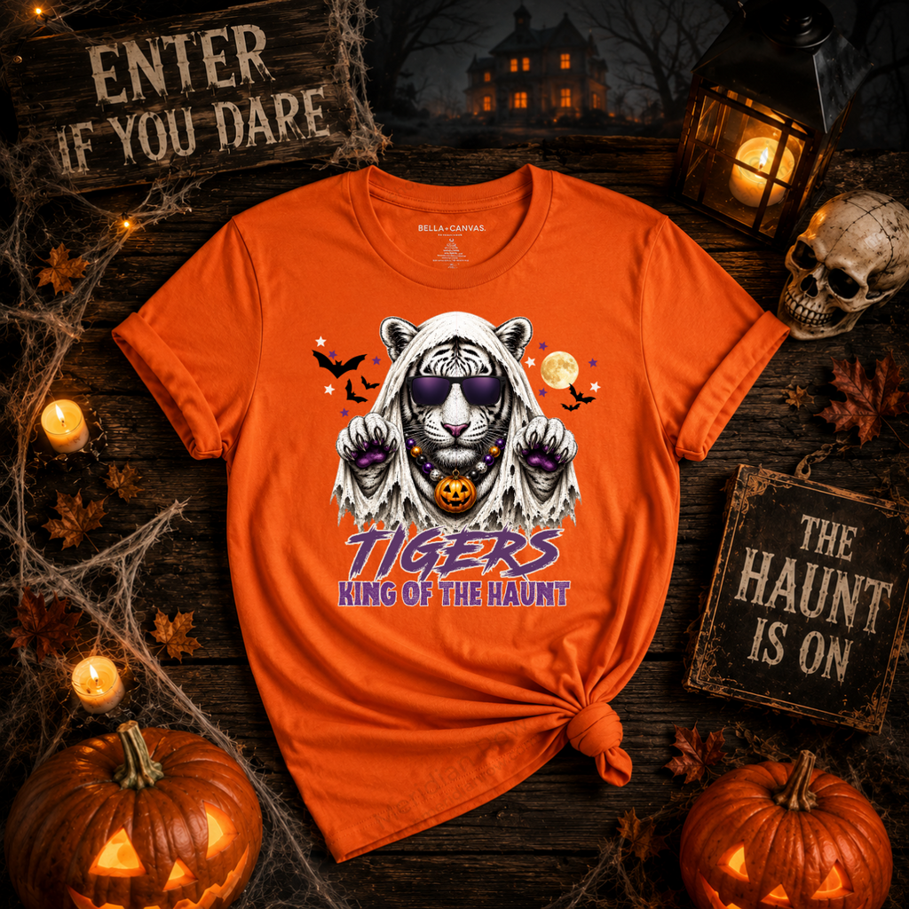 Ghost Tiger Halloween Shirt | King of the Haunt School Spirit Tee | Cute Mascot Halloween T-Shirt
