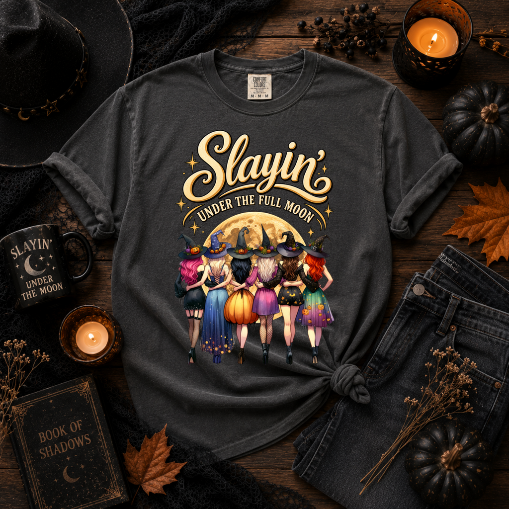 Slayin’ Under the Full Moon Comfort Colors® Halloween Tee