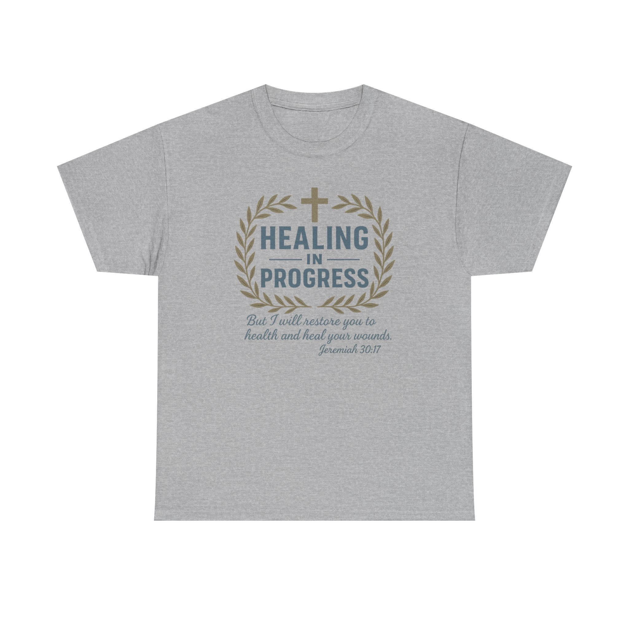 Healing In Progress Men's Christian T-Shirt | Jeremiah 30:17 Bible Verse Tee | Faith-Based Graphic Shirt | Inspirational Christian Gift | Back Neck Cross Detail