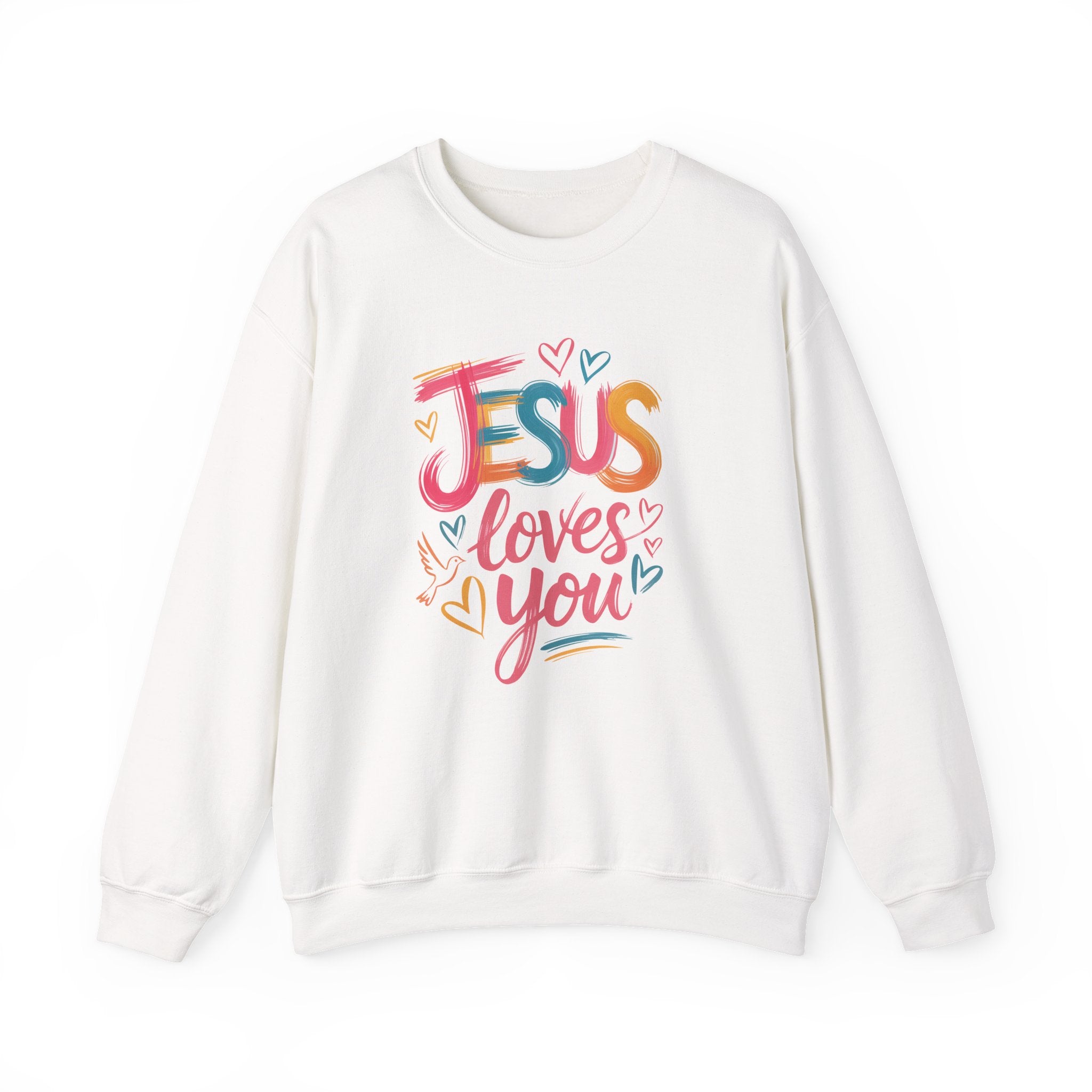 Jesus Loves You Sweatshirt | Colorful Christian Crewneck | Gildan 18000 Faith Sweatshirt | Inspirational Christian Apparel