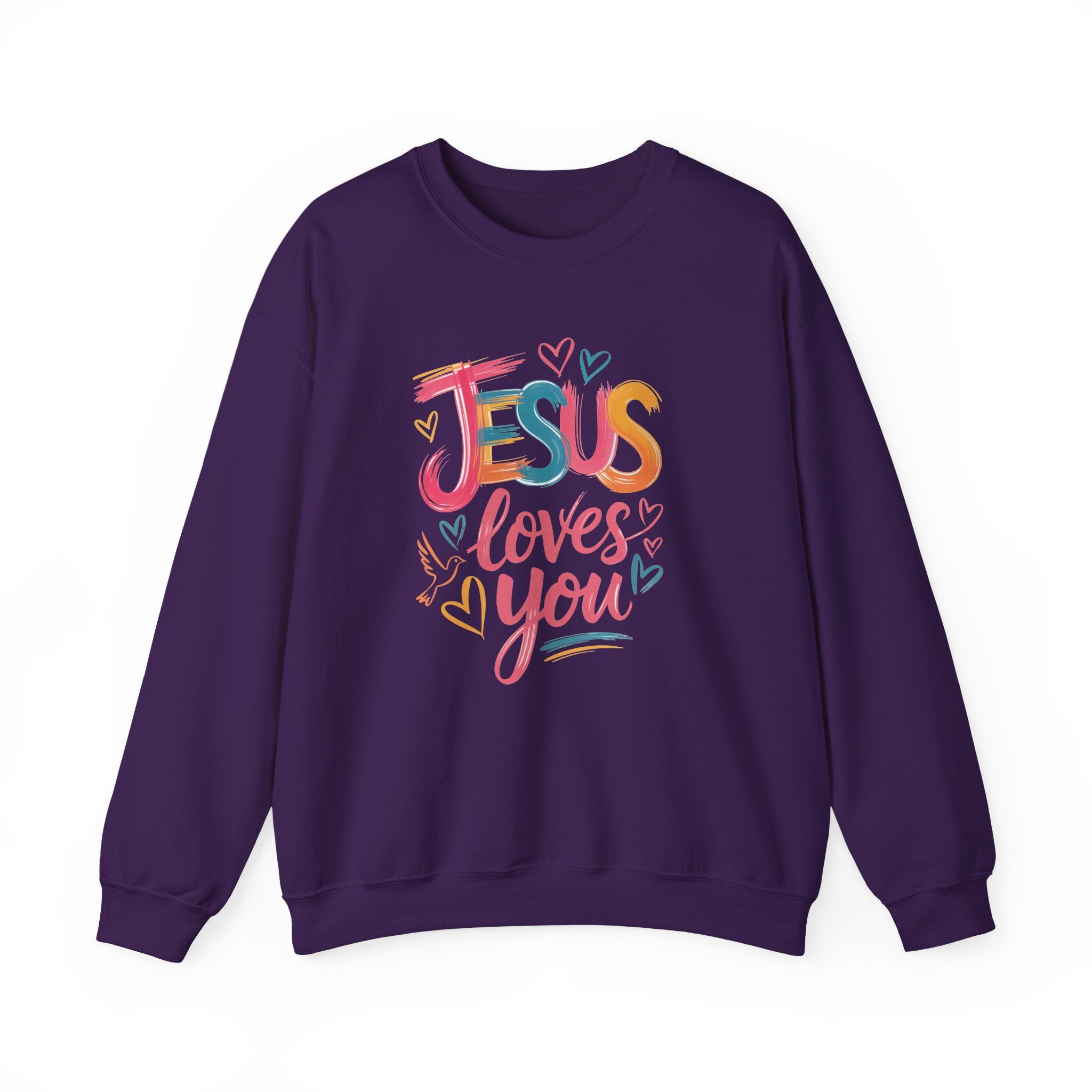 Jesus Loves You Sweatshirt | Colorful Christian Crewneck | Gildan 18000 Faith Sweatshirt | Inspirational Christian Apparel