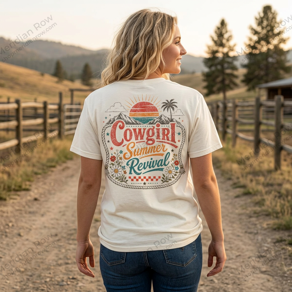 Western Cowgirl T-Shirt, Boho Summer Revival Tee, Vintage Country Music Festival Shirt, Retro Mountain Sunset Graphic Comfort Colors