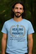 Healing In Progress Men's Christian T-Shirt | Jeremiah 30:17 Bible Verse Tee | Faith-Based Graphic Shirt | Inspirational Christian Gift | Back Neck Cross Detail