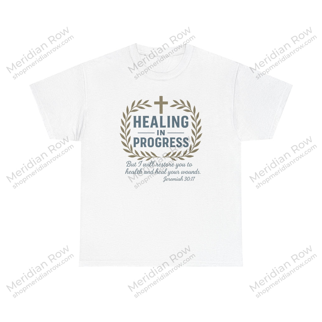 Healing In Progress Men's Christian T-Shirt | Jeremiah 30:17 Bible Verse Tee | Faith-Based Graphic Shirt | Inspirational Christian Gift | Back Neck Cross Detail