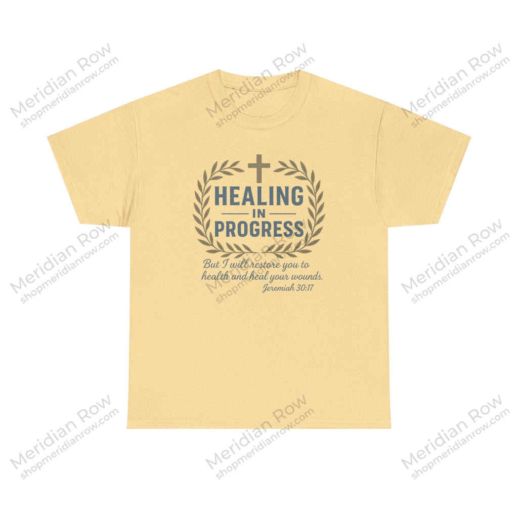 Healing In Progress Men's Christian T-Shirt | Jeremiah 30:17 Bible Verse Tee | Faith-Based Graphic Shirt | Inspirational Christian Gift | Back Neck Cross Detail