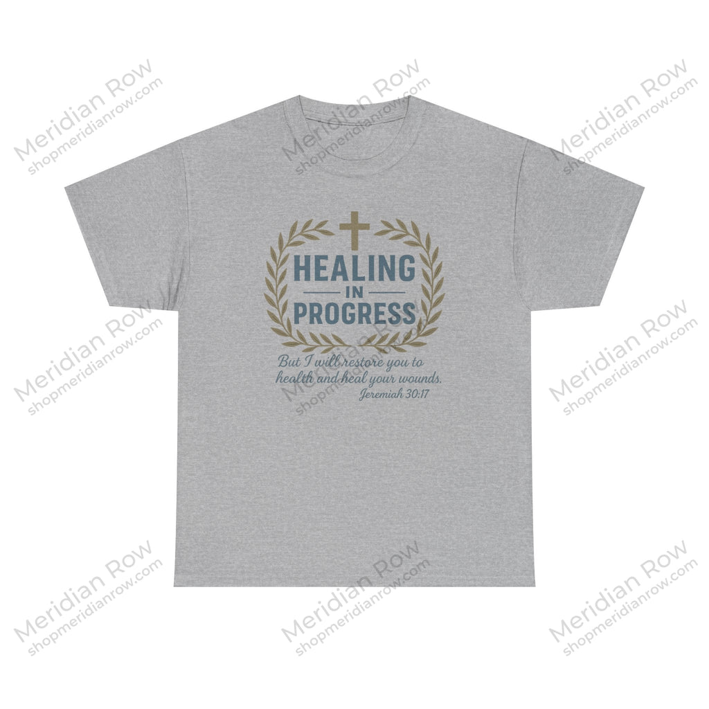 Healing In Progress Men's Christian T-Shirt | Jeremiah 30:17 Bible Verse Tee | Faith-Based Graphic Shirt | Inspirational Christian Gift | Back Neck Cross Detail