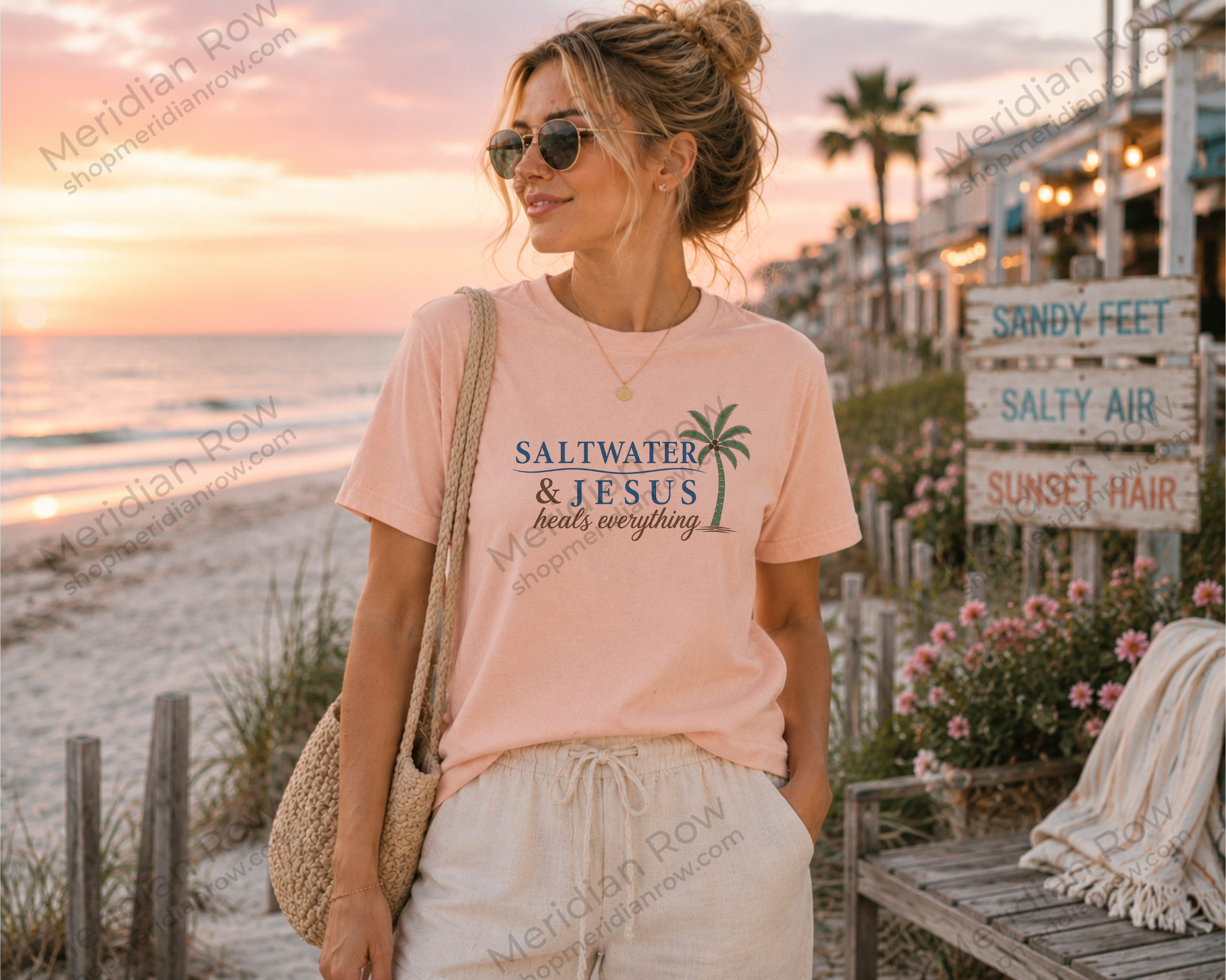 Saltwater & Jesus Tee | Spiritual Palm Tree Shirt | Beach Lover Christian Faith Apparel | Coastal Vacation Gift Top
