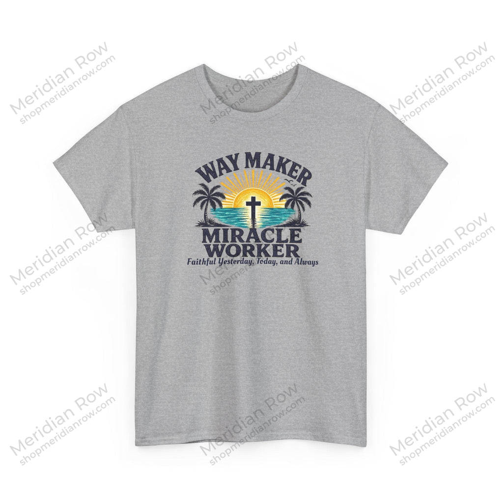 Way Maker Miracle Worker Christian Beach T-Shirt | Coastal Faith Gildan 5000 Tee | Faithful Yesterday, Today, and Always