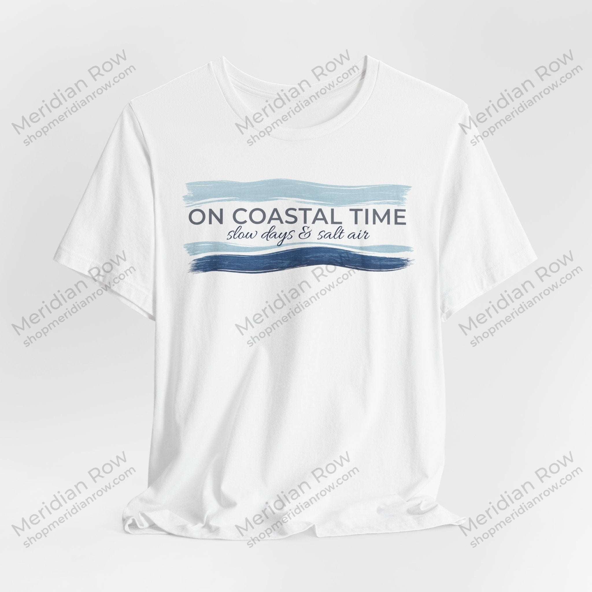 On Coastal Time Bella + Canvas 3001 T-Shirt | Slow Days & Salt Air Beach Tee | Relaxed Coastal Summer Shirt