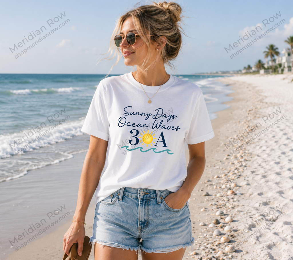 Sunny Days Ocean Waves 30A Bella + Canvas 3001 Shirt | Coastal Beach Graphic Tee | Florida Vacation T-Shirt