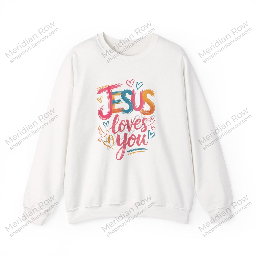 Jesus Loves You Sweatshirt | Colorful Christian Crewneck | Gildan 18000 Faith Sweatshirt | Inspirational Christian Apparel