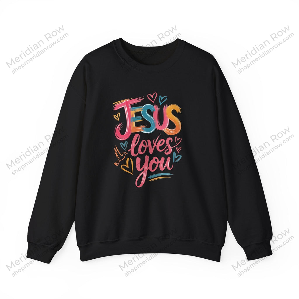 Jesus Loves You Sweatshirt | Colorful Christian Crewneck | Gildan 18000 Faith Sweatshirt | Inspirational Christian Apparel