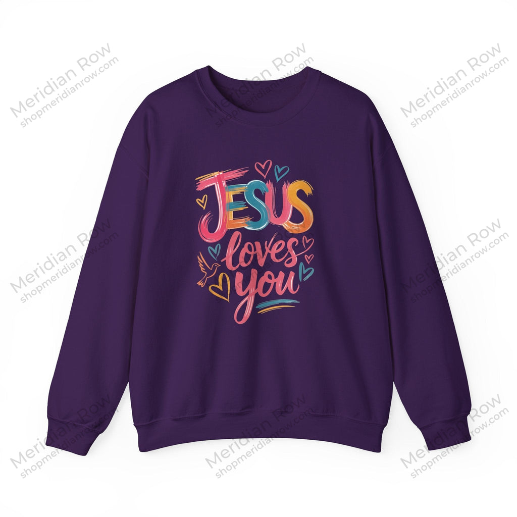 Jesus Loves You Sweatshirt | Colorful Christian Crewneck | Gildan 18000 Faith Sweatshirt | Inspirational Christian Apparel