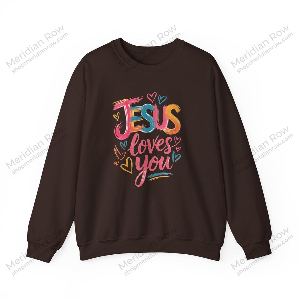 Jesus Loves You Sweatshirt | Colorful Christian Crewneck | Gildan 18000 Faith Sweatshirt | Inspirational Christian Apparel