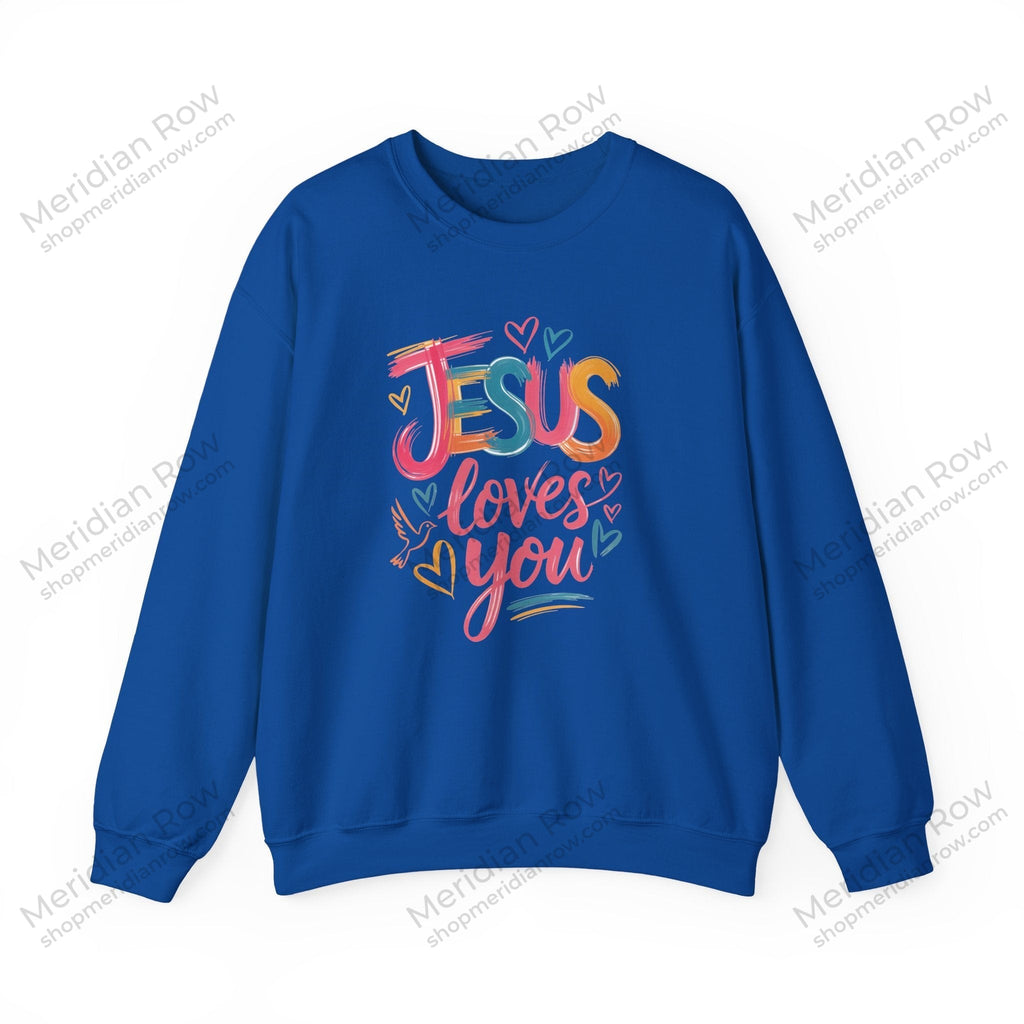 Jesus Loves You Sweatshirt | Colorful Christian Crewneck | Gildan 18000 Faith Sweatshirt | Inspirational Christian Apparel