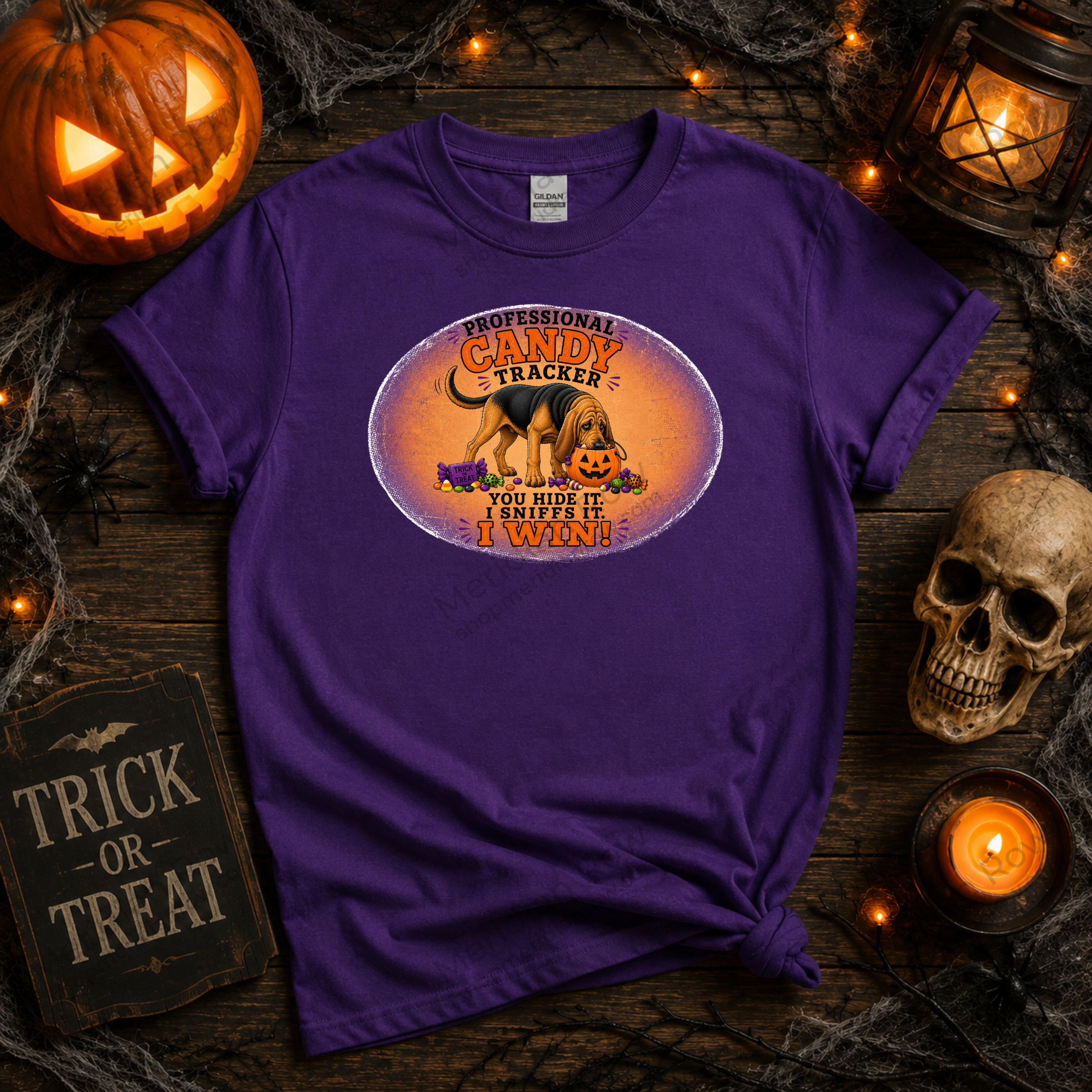 Professional Candy Tracker Shirt | Funny Bloodhound Halloween Tee | Dog Lover Fall Shirt | Gildan 5000 Graphic T-Shirt