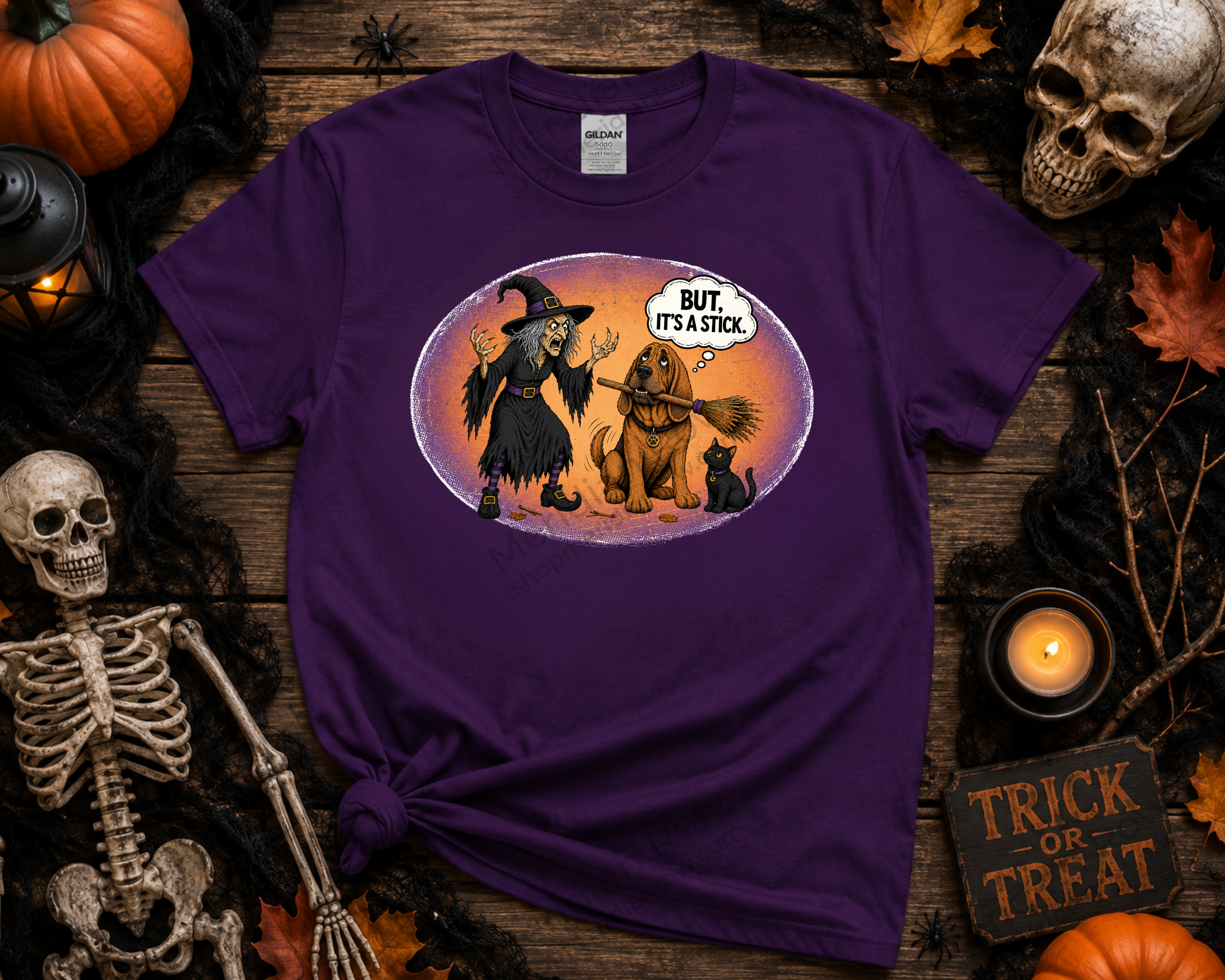 But, It’s a Stick Shirt | Funny Bloodhound Witch Halloween Tee | Spooky Dog Lover Shirt | Gildan 5000 Graphic T-Shirt