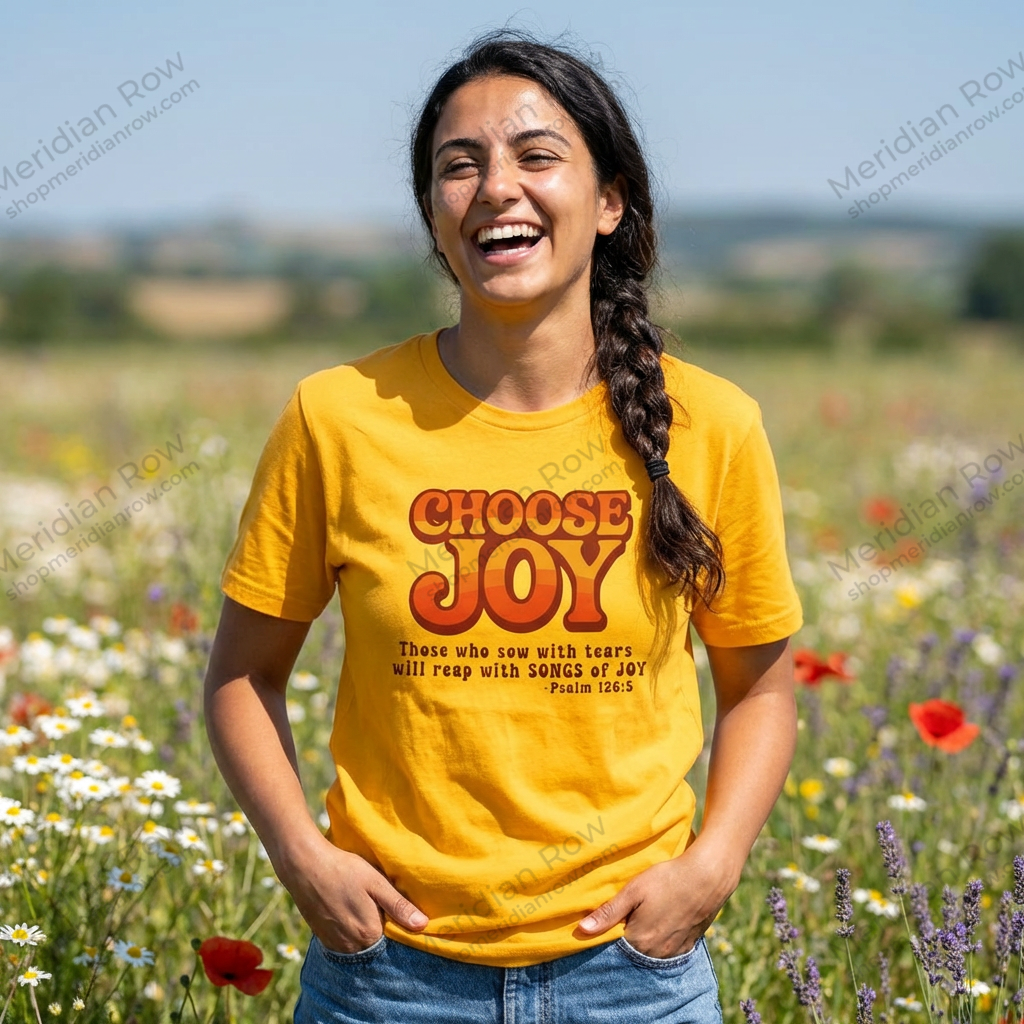 Choose Joy Psalm 126:5 Shirt | Retro Christian Graphic Tee | Inspirational Scripture Shirt | Gildan 64000 Softstyle T-Shirt