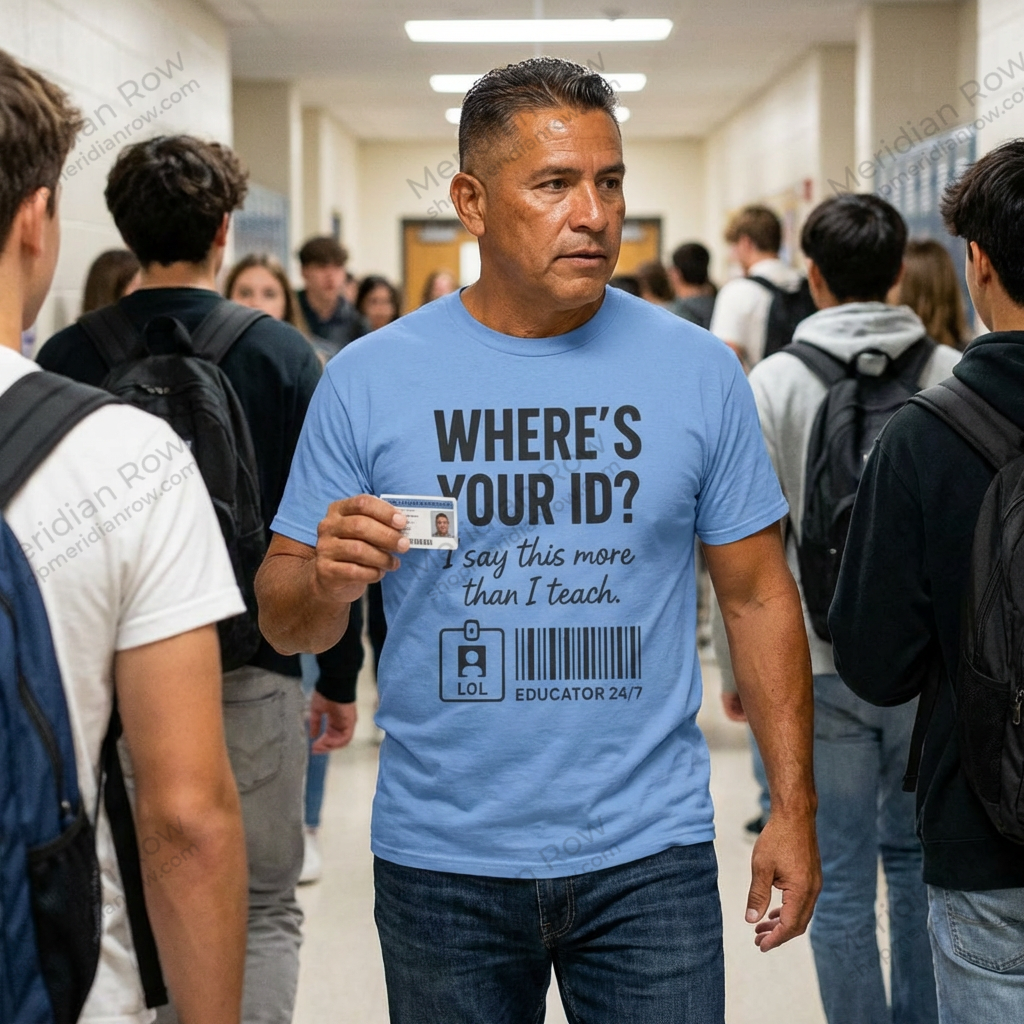 Where's Your ID? Teacher Shirt | Funny Educator T-Shirt | School Staff Graphic Tee | Teacher Humor Shirt | Gildan 5000