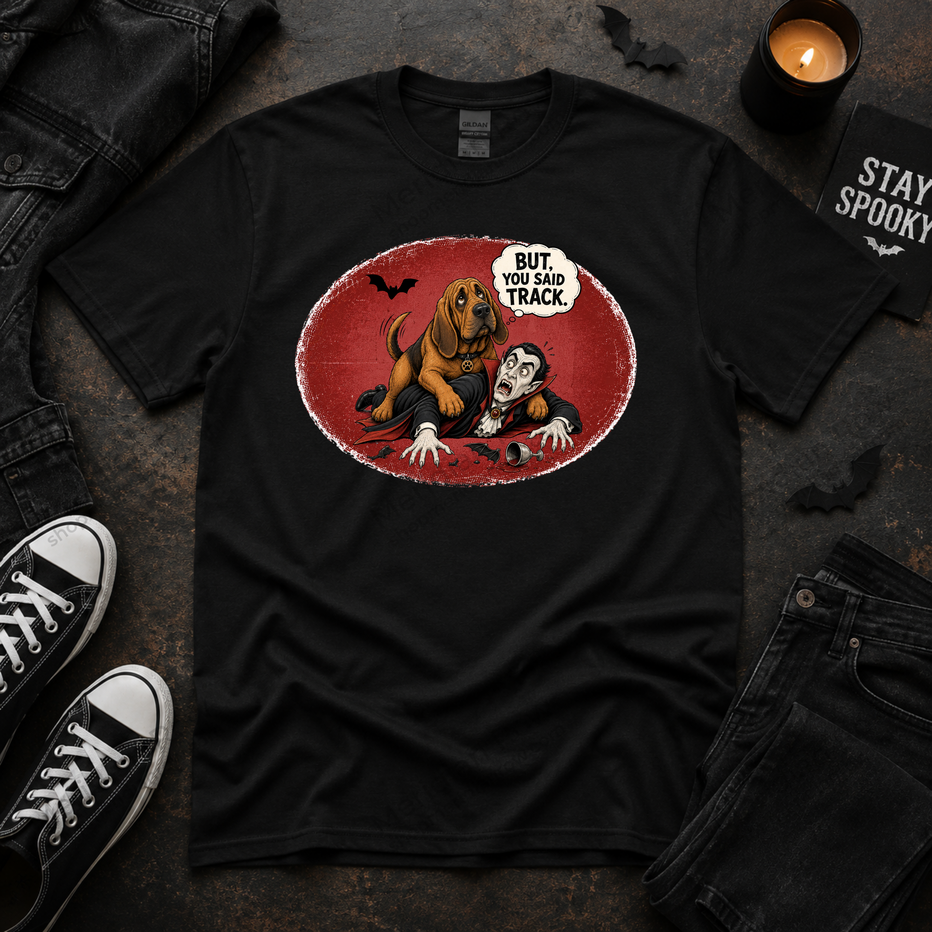 But, You Said Track Shirt | Funny Bloodhound Dracula Halloween Tee | Spooky Dog Lover Shirt | Gildan 5000 Graphic T-Shirt