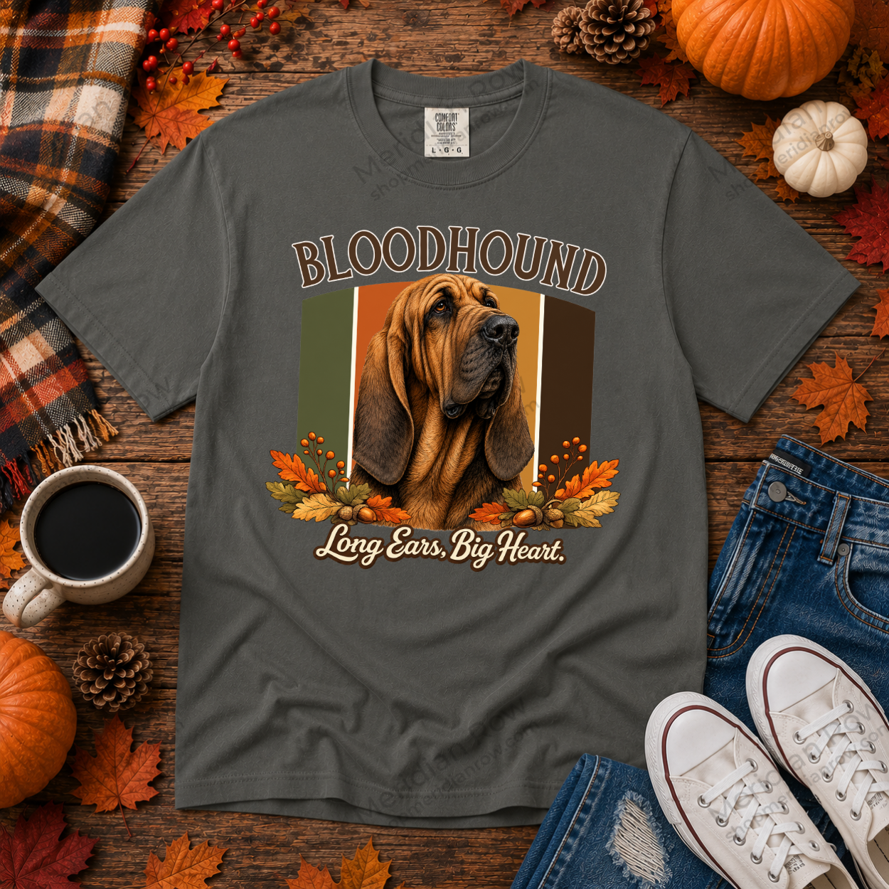 Bloodhound Long Ears Big Heart Comfort Colors® T-Shirt | Fall Dog Lover Shirt | Vintage Bloodhound Tee