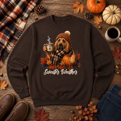 Bloodhound Sweater Weather Sweatshirt | Cozy Fall Coffee Crewneck